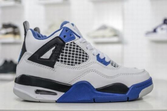 Retro Air Jordan 4 Kids White Blue Black