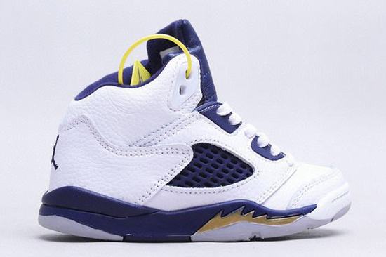 Retro Air Jordan 5 White Navy Gold Kids