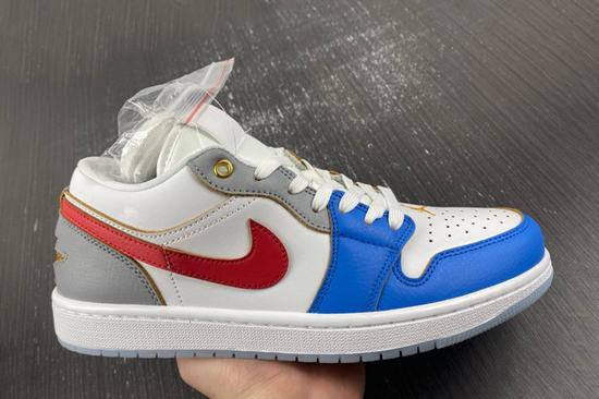 Air Jordan 1 White Grey Blue Red Low