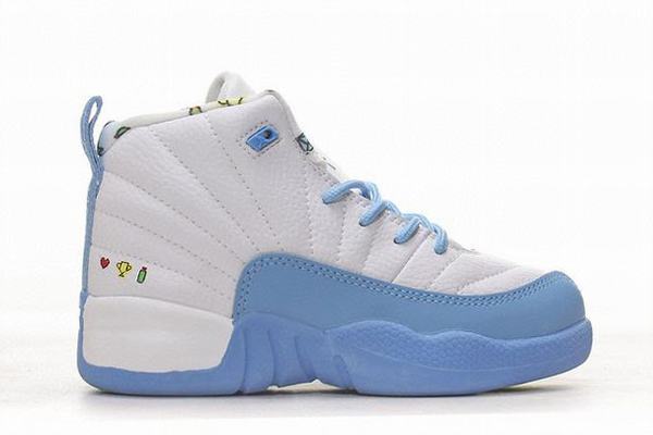 Retro Air Jordan 12 White Blue Kids